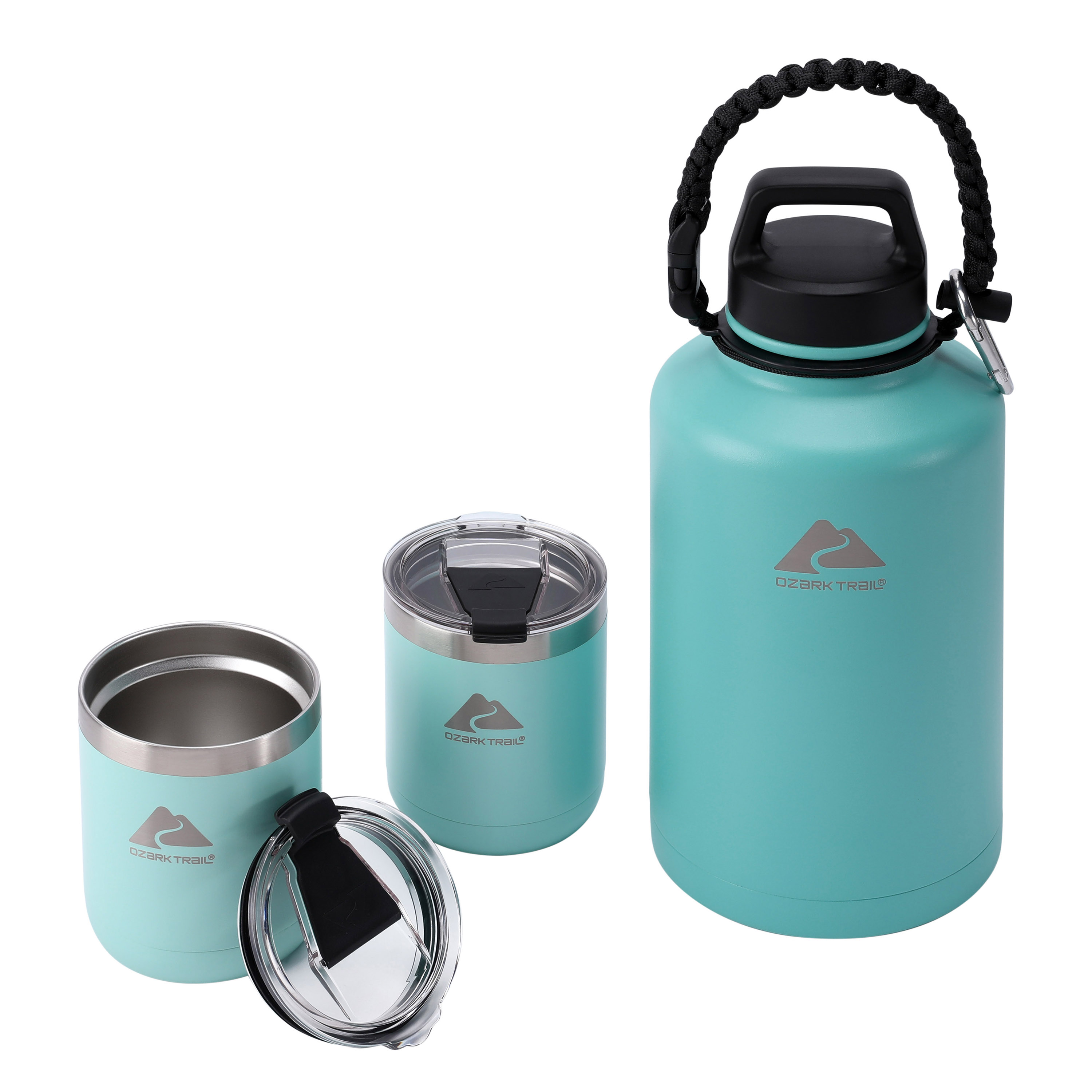 Ozark Trail 3 Piece Stainless Steel Vacuum Bottle Tumbler Combo Aqua Mint Walmart Com